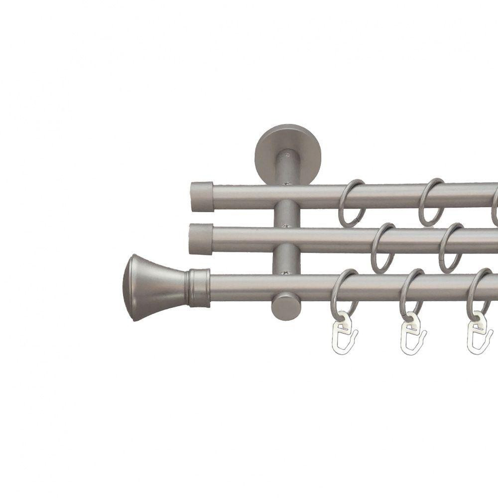 Карниз Orvit Люксор металевий трирядний циліндр (20 см) гладка труба кільце металеве Сатин 16\16\16 мм 240 см Львов - изображение 1