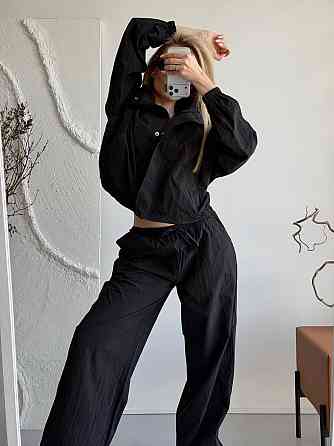 Женский стильный повседневный костюм из плащевки Черный Одесса