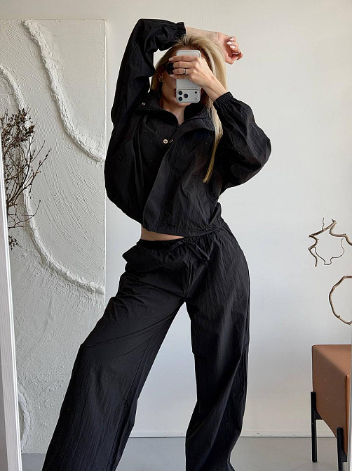Женский стильный повседневный костюм из плащевки Черный Одесса - изображение 5
