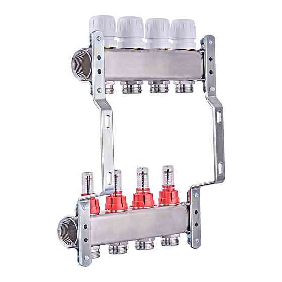 Колекторний блок з витратомірами Nolf NF.2100-04S 1"x4 (корпус нержавіюча сталь) (NF3018) Київ