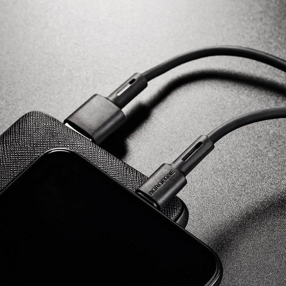 Кабель BOROFONE BX31 USB - Lightning 2.4A, 1m, силіконовий, TPE конектори, колір чорний BX31LB Одеса - фото 3