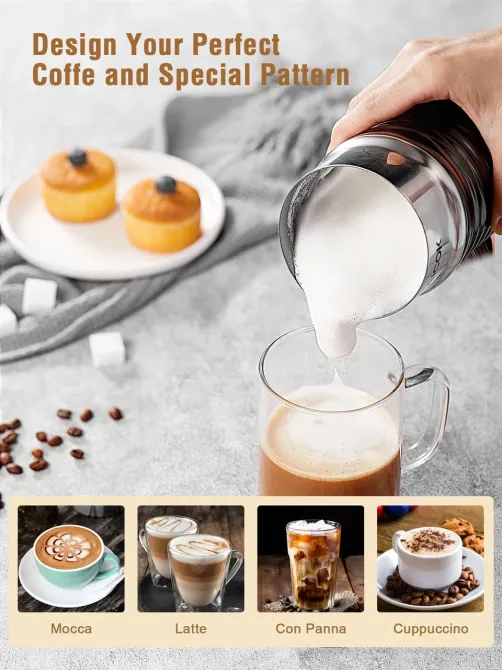 Спінювач молока Aicok 240 мл, міксер-пінозбивач, капучинатор з антипригарним покриттям, підігрів і холодна піна Київ - фото 4