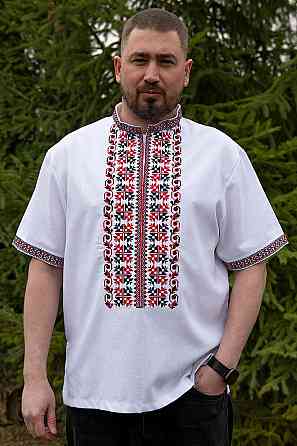 Вишиванка лляна, чоловіча, біла, короткий рукав, льон, топ -  60 Київ