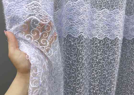 Тюль VR-Textil 1686т Органза с вышивкой Голубой с белым 300х270 см (42-0725) Киев