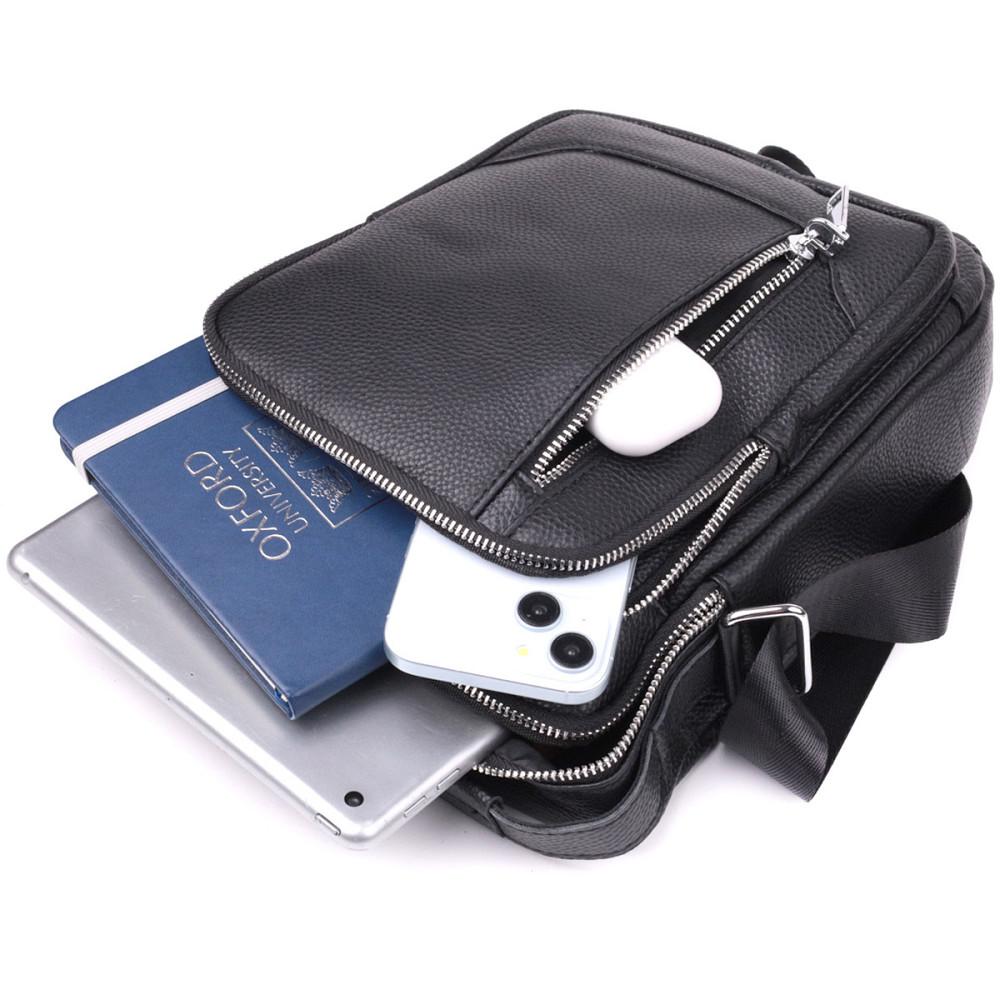 Практичная вертикальная сумка для мужчин из натуральной кожи Vintage sale_15114 Черный Киев - изображение 8