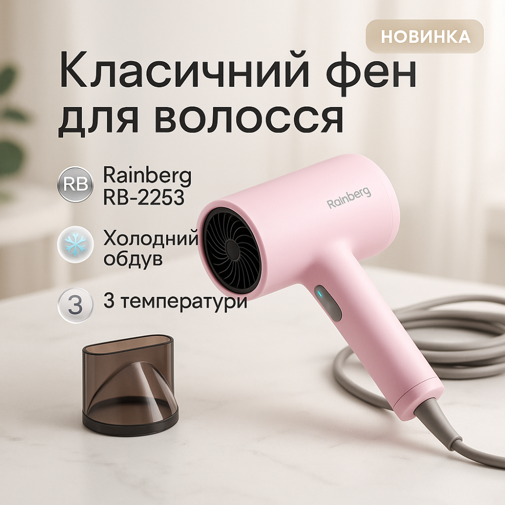 Фен бытовой для волос Rainberg RB-2253 2000Вт, Фен для легкой укладки волос укладки прически PT-12 Львов - изображение 12