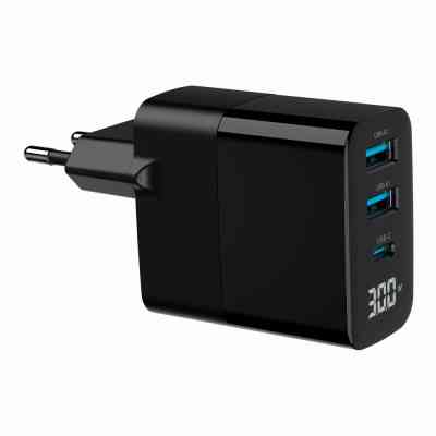 Зарядний пристрій Gembird 2хUSB-A (QC3.0 18W) + 1хType-C (PD20W) LCD black (TA-UC-PDQC30LCD-BK-02) Вінниця