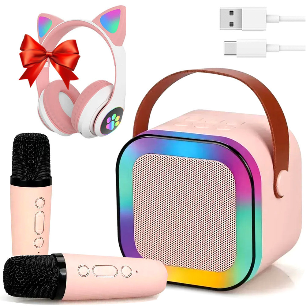 Караоке з 2 мікрофонами К12 + Подарунок Навушники з вушками VZV-23M / Портативна колонка RGB / Дитяче караоке Київ - фото 1
