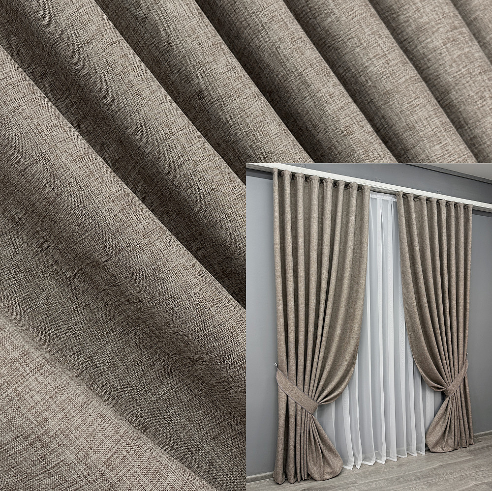 Комплект готовых штор VR-Textil Лен ALORA-TON № 1877ш Серо-коричневый 150х270 см 2 шт (33-0843) Киев - изображение 1