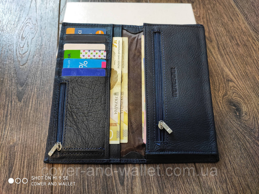 Стильний чоловічий шкіряний купюрник синього кольору ST Leather Київ - фото 1