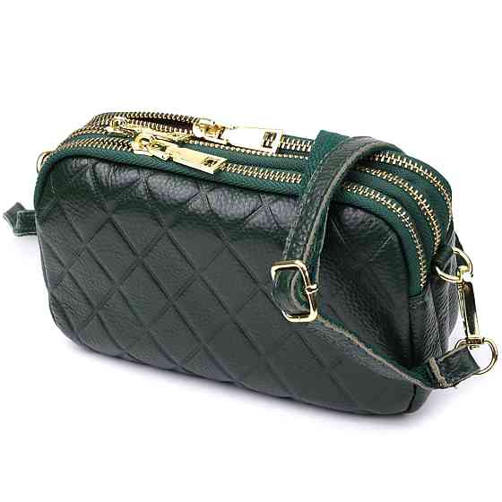 Практична шкіряна сумка на три відділення для жінок Vintage 22893 Зелений Київ