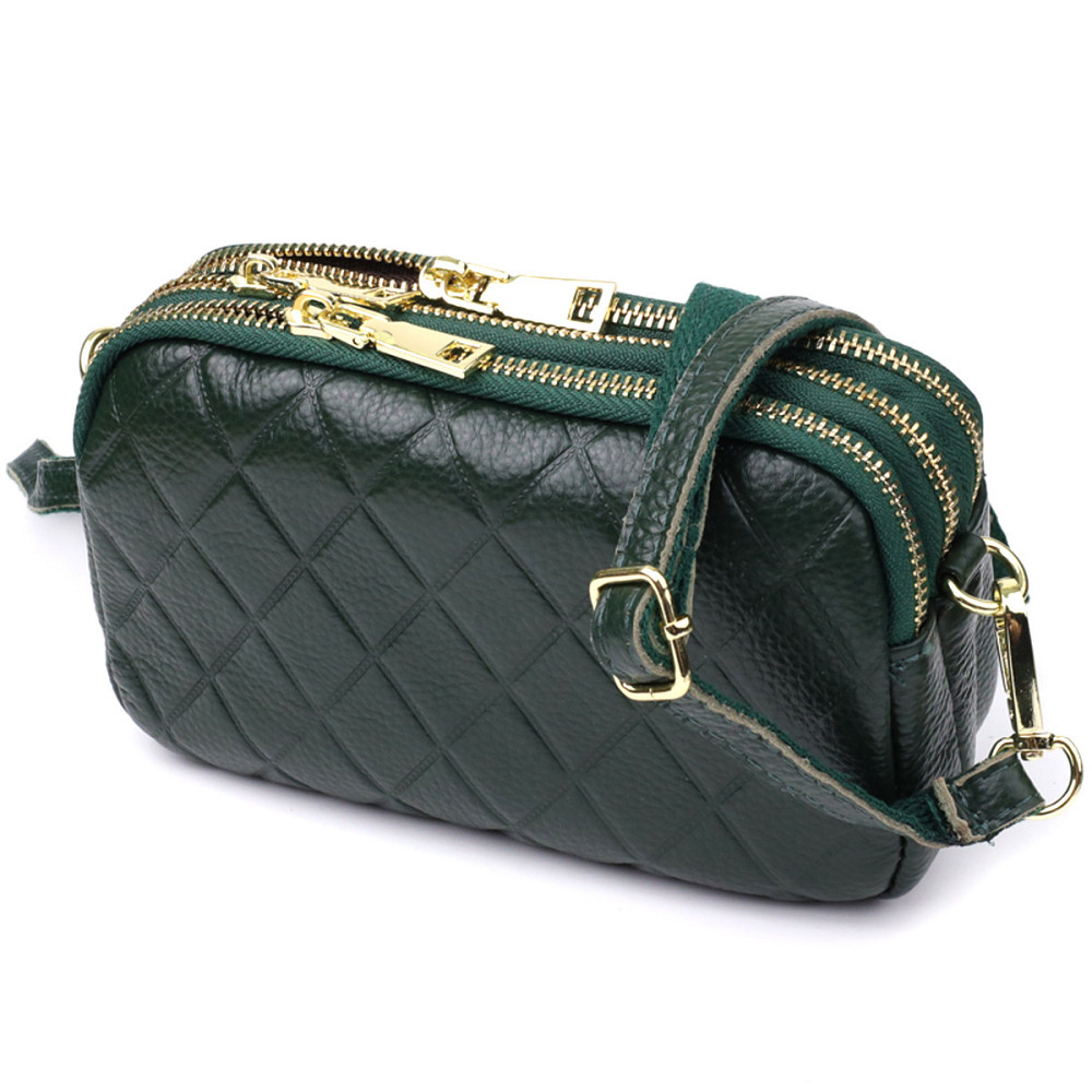 Практична шкіряна сумка на три відділення для жінок Vintage 22893 Зелений Київ - фото 1