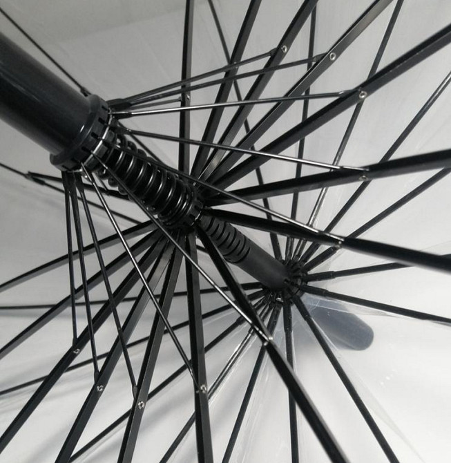 Зонтик прозрачный женский трость полуавтомат с 12 спицами черный Киев - изображение 2