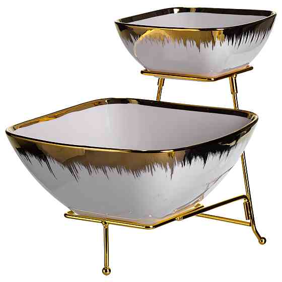 Yiwu Фруктовниця на 2 яруси фуршетна стійка для закусок 31×23×25 (см) цукерниця Біла з золотом Коломыя