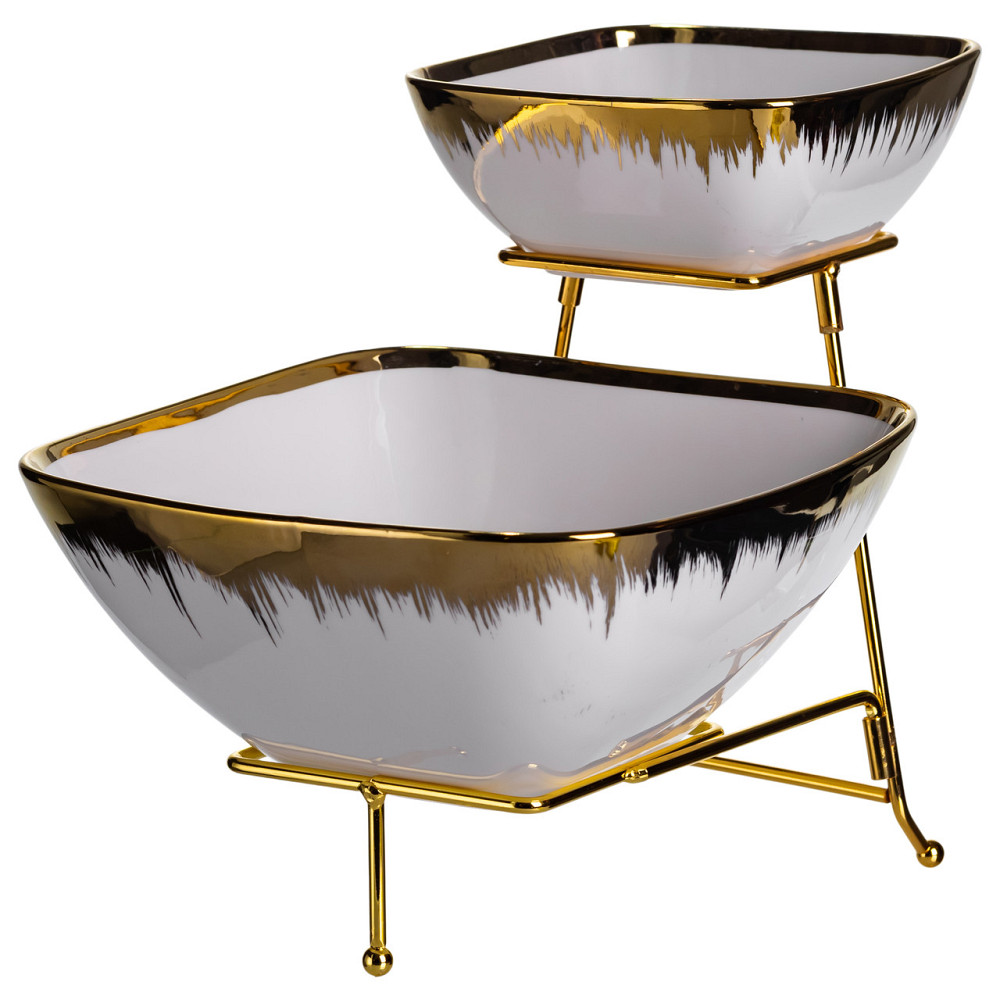 Yiwu Фруктовниця на 2 яруси фуршетна стійка для закусок 31×23×25 (см) цукерниця Біла з золотом Коломыя - изображение 4