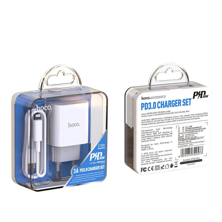 Мережевий зарядний пристрій HOCO C76A Plus Speed source PD20W charger set, колір білий 6931474746924 Одеса - фото 2