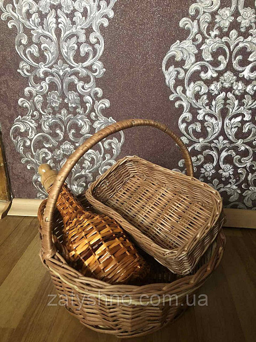 Набір новорічний: кошик плетений, пляшка з лози, хлібниця плетена Київ - фото 3