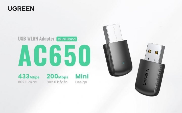 Дводіапазонний бездротовий Wi-Fi USB адапттер Ugreen AC650 2,4 ГГц CM448 20204 (Чорний) Миколаїв - фото 7