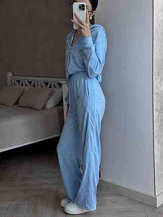 Женский стильный прогулочный костюм двойка: кофта и штаны турецкая двухнитка Голубой, 42/44 Одесса