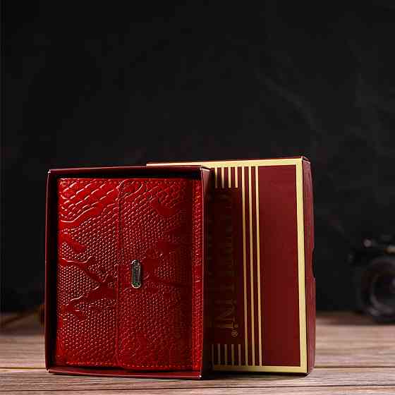 Лакований гаманець для жінок середнього розміру з натуральної шкіри з тисненням під рептилію CANPELLINI 21816 Червоний Київ