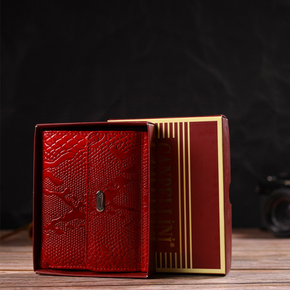 Лакований гаманець для жінок середнього розміру з натуральної шкіри з тисненням під рептилію CANPELLINI 21816 Червоний Київ - фото 1