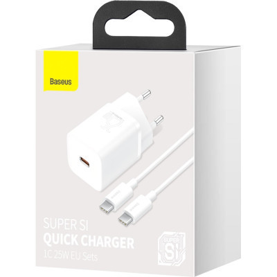 Зарядний пристрій Baseus 1xUSB 25W (USB-C) + Cable Type-C white (TZCCSUP-L02) Вінниця - фото 2