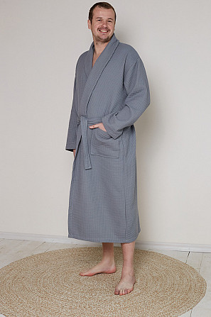 Чоловічий вафельний халат Ideal Textile довгий сірий (56860604) XL Чернівці - фото 1