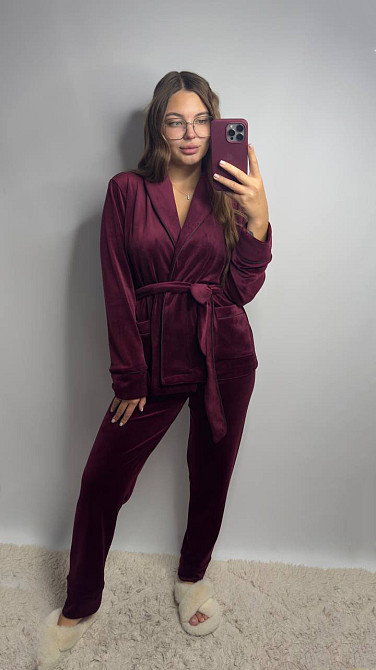 Домашний костюм на запах с поясом Бордовый S Харьков - изображение 3