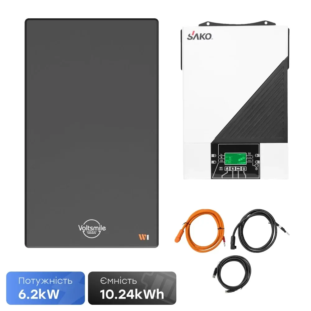 Комплект резервного живлення 6.2kW 10.24kWh: автономний інвертор Sako SUNON IV 6.2KW/48V і акумуляторна батарея 51.2В Voltsmile W1 Киев - изображение 1
