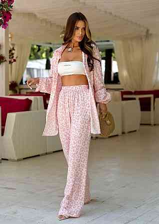 Женский стильный трендовый костюм двойка турецкий лен-штапель Розовый, 46/48 Одесса