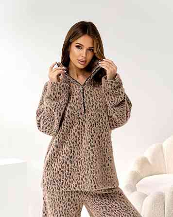 Женский стильный теплый принтованный костюм, альпака принт Шоколад, 42/44 Одесса