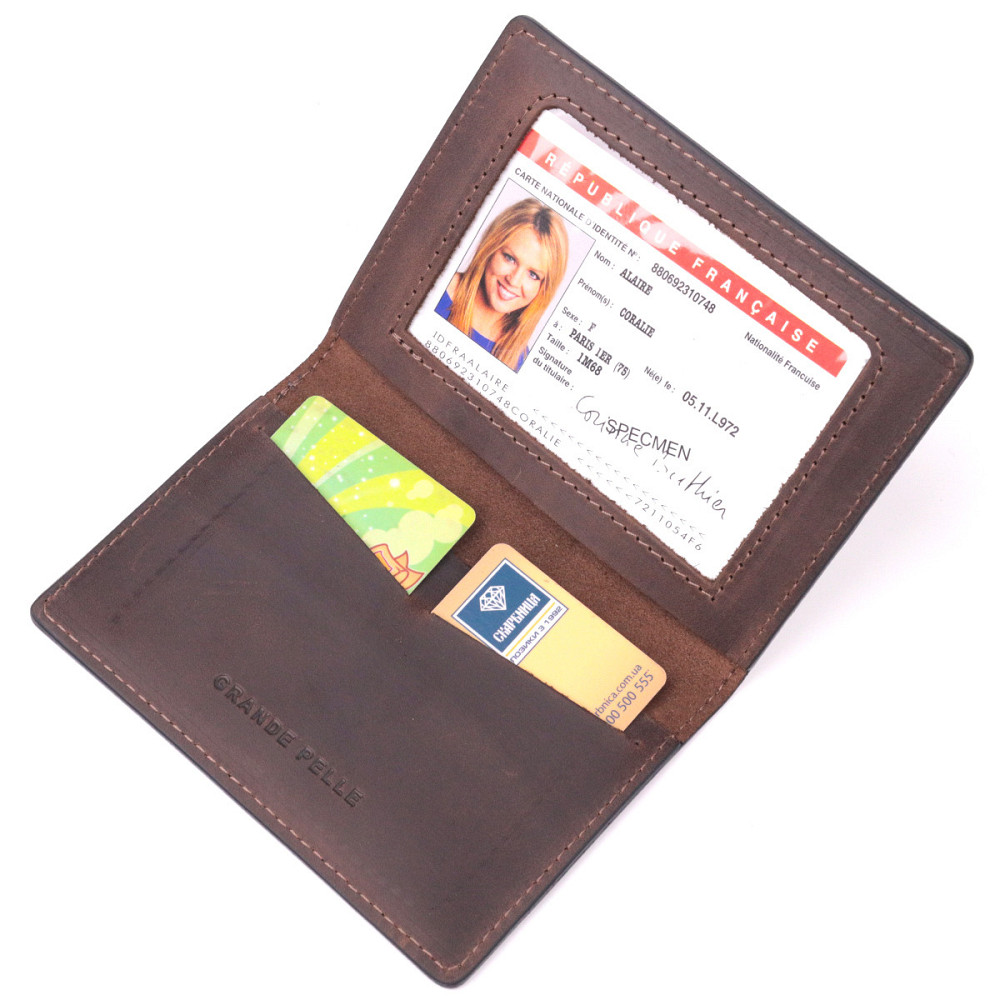 Добротная обложка на военный билет из винтажной кожи Коричневая (GRANDE PELLE) Киев - изображение 1