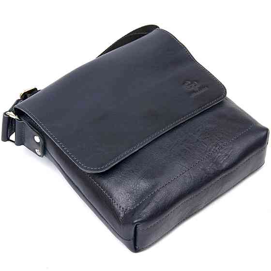 Практична шкіряна чоловіча сумка-месенджер GRANDE PELLE 11433 Темно-синій Київ