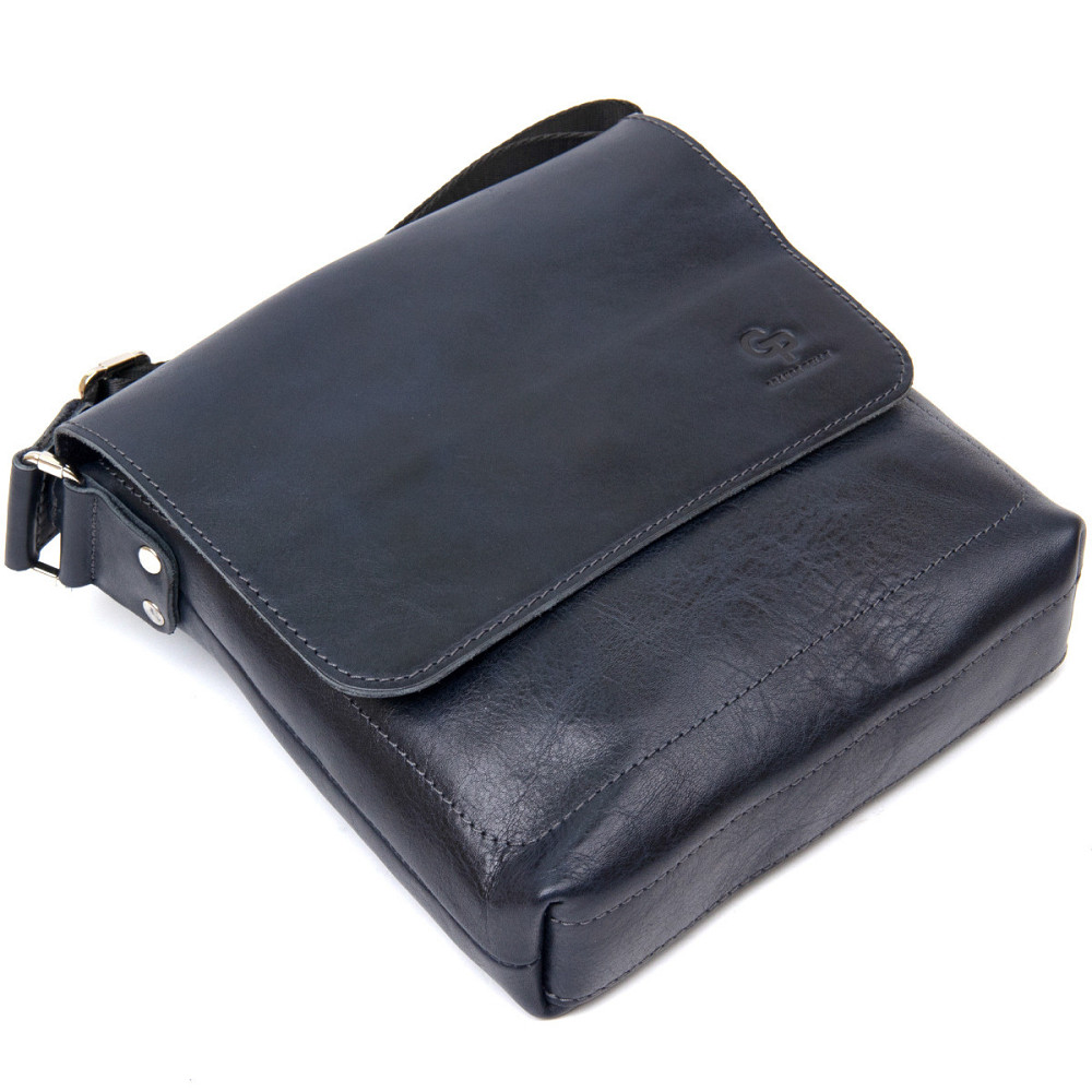 Практична шкіряна чоловіча сумка-месенджер GRANDE PELLE 11433 Темно-синій Київ - фото 3