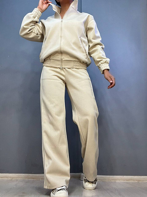 Костюм женский A-N 2738 свитшот на молнии и брюки равны от бедра с лампасом бежевый, бежевый, L Киев - изображение 1