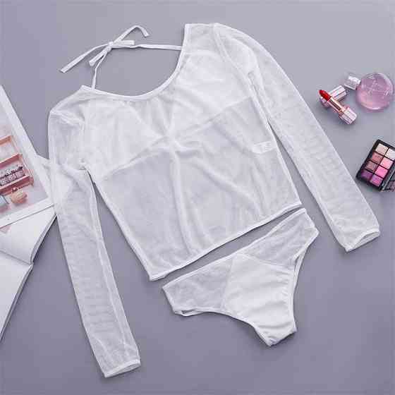 Сексуальный комплект в сетку (топ, лиф, трусы) XS/S белый – Эротическое белье Винница