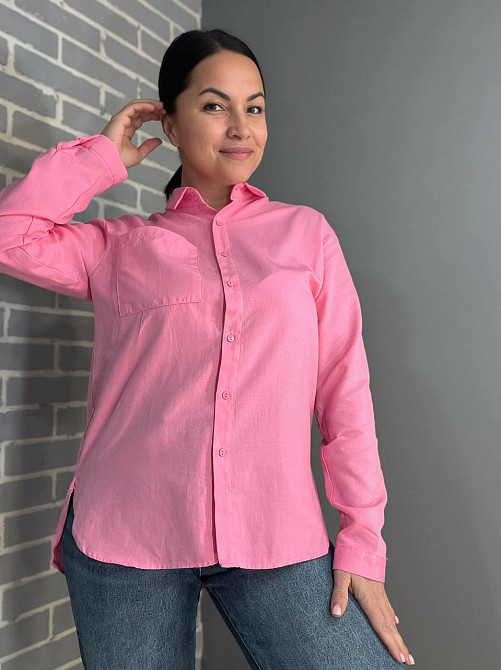 Сорочка жіноча Mix Ray 9942 базова подовжена спинка оверсайз з кишенею рожева, рожевий, S Одеса - фото 1
