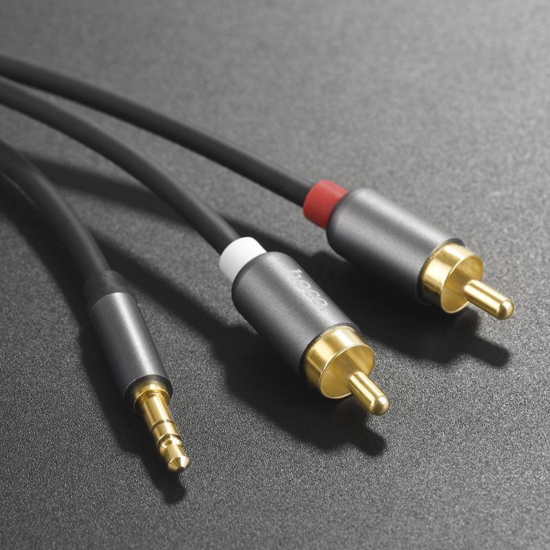 Аудіокабель HOCO UPA10 3.5mm male to double lotus RCA, TPE, 1.5m, Metal Gray Одеса - фото 8