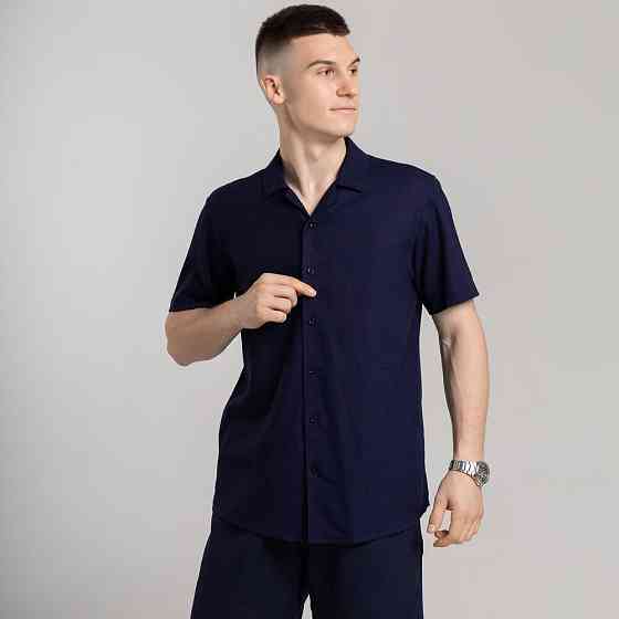 Чоловіча сорочка з коротким рукавом темно-синя Pobedov Marsel Київ