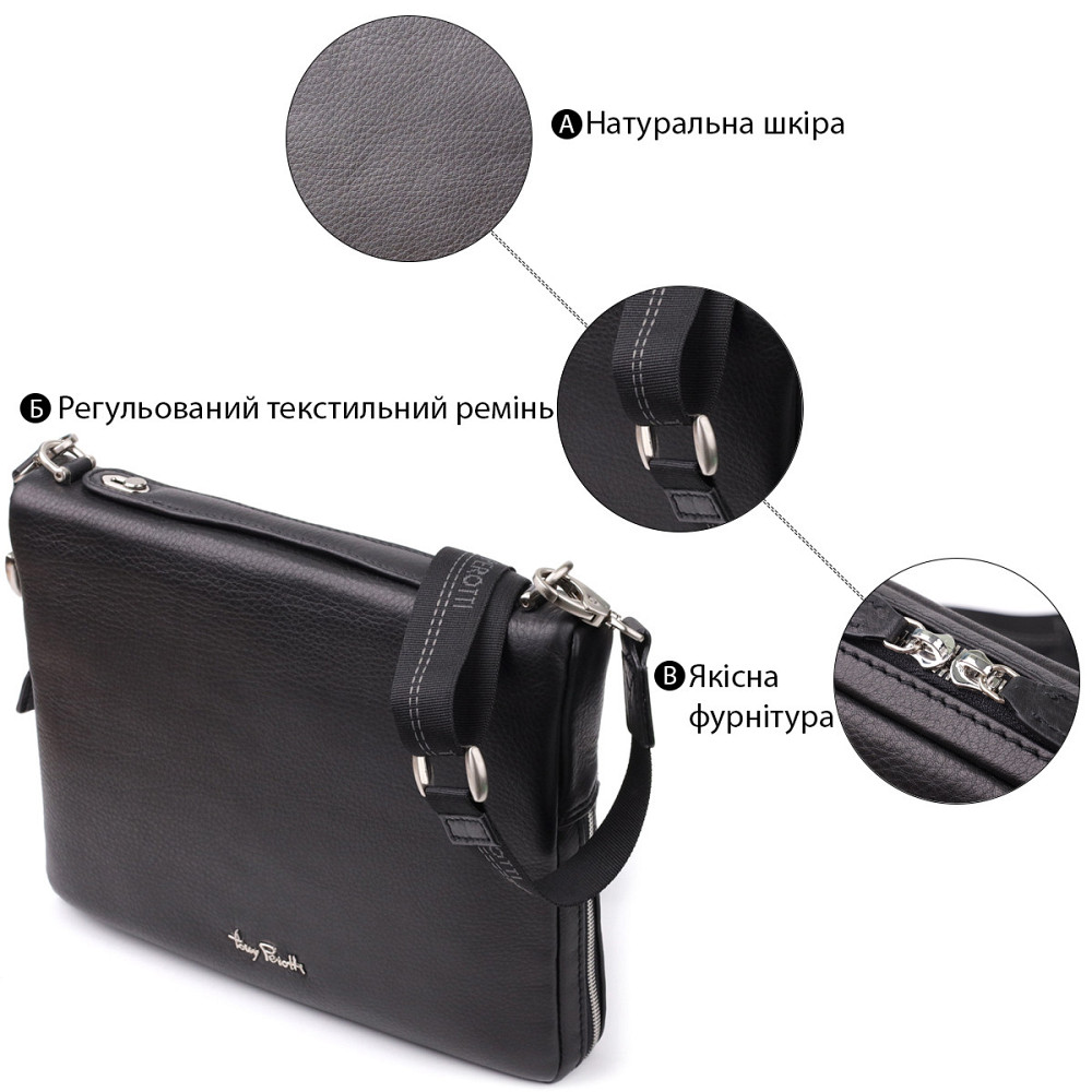 Мужская сумка для планшета из мягкой натуральной кожи Tony Perotti 20846_1 (9594-28) nero Черный Киев - изображение 8