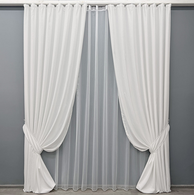 Комплект штор VR-Textil Микровелюр Petek 150х270 2шт и Тюль 400х270 2021ш-1153т Белый 71-158/3 Киев - изображение 1
