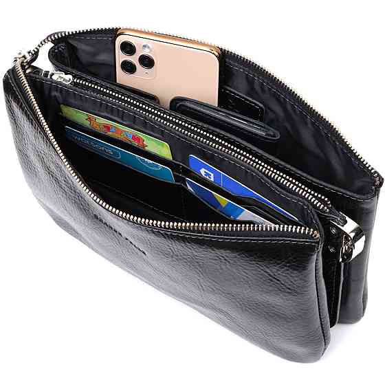 Якісний жіночий клатч із натуральної шкіри GRANDE PELLE 11658 Чорний Київ