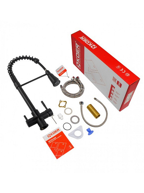 Змішувач для кухні Koer KB-72025-05 з виходом для питної води (вилив – пружина) латунь/колір чорний (KR5015) Чернівці - фото 8