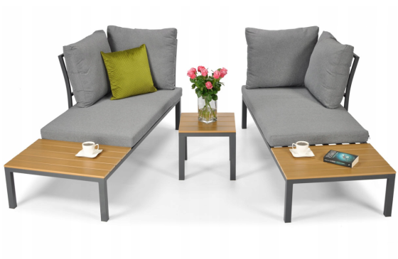 Комплект садових меблів LAGOS (кутовий диван + столик) зі сталі, з подушками, Сірий (Польща) Київ