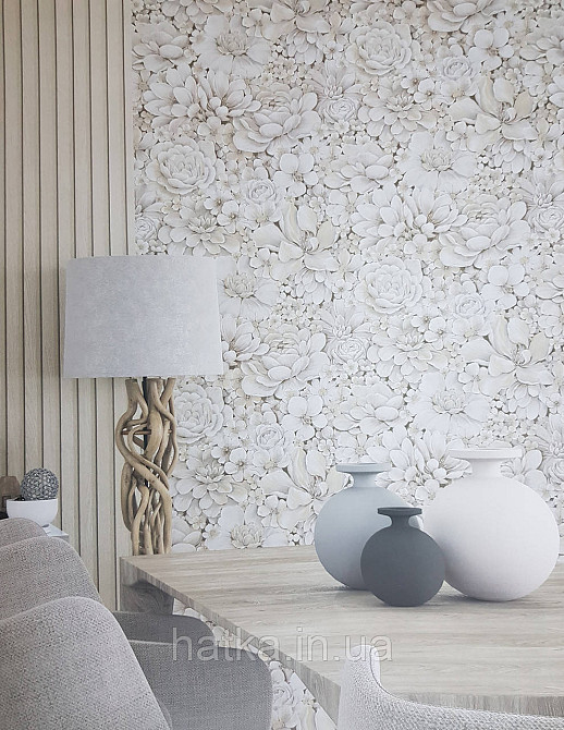 Шпалери вінілові на флізелін Marburg Floralia 1.06х10 квіти піони світло бежеві з сірим 33901 Київ - фото 2