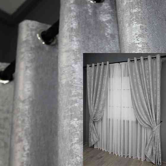 Комплект штор на люверсах VR-Textil Жакард Sultan XO № 1124ш 150х250 см 2 шт Світло-сірий (37-0022) Київ