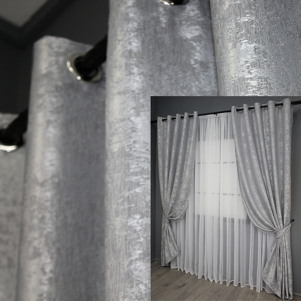 Комплект штор на люверсах VR-Textil Жакард Sultan XO № 1124ш 150х250 см 2 шт Світло-сірий (37-0022) Київ - фото 1