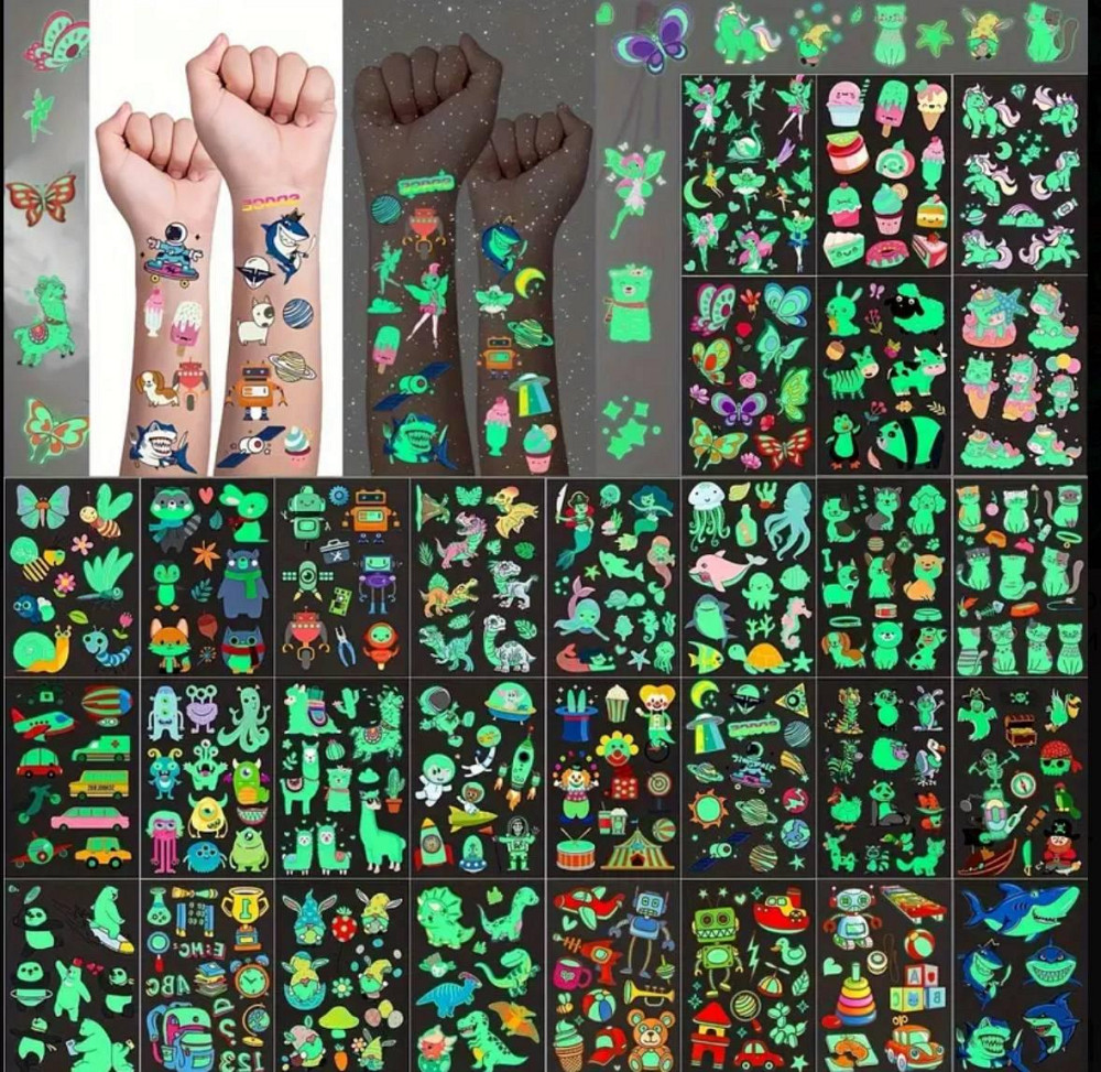Тимчасові тату-наклейки для дітей, що світяться – 30 аркушів Київ - фото 2