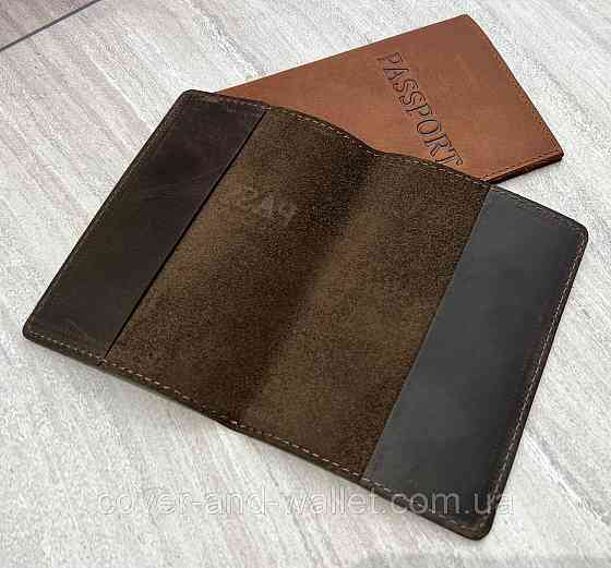 Коричневая обложка на зарубежный паспорт из винтажной кожи ST Leather Киев