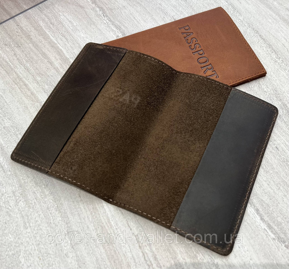 Коричневая обложка на зарубежный паспорт из винтажной кожи ST Leather Киев - изображение 3